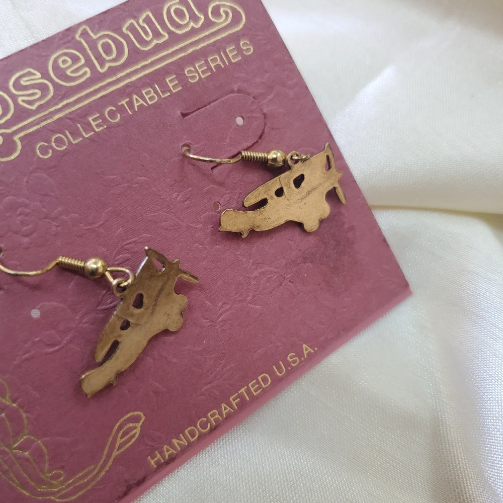 Rosebud Gold Airplane Earrings